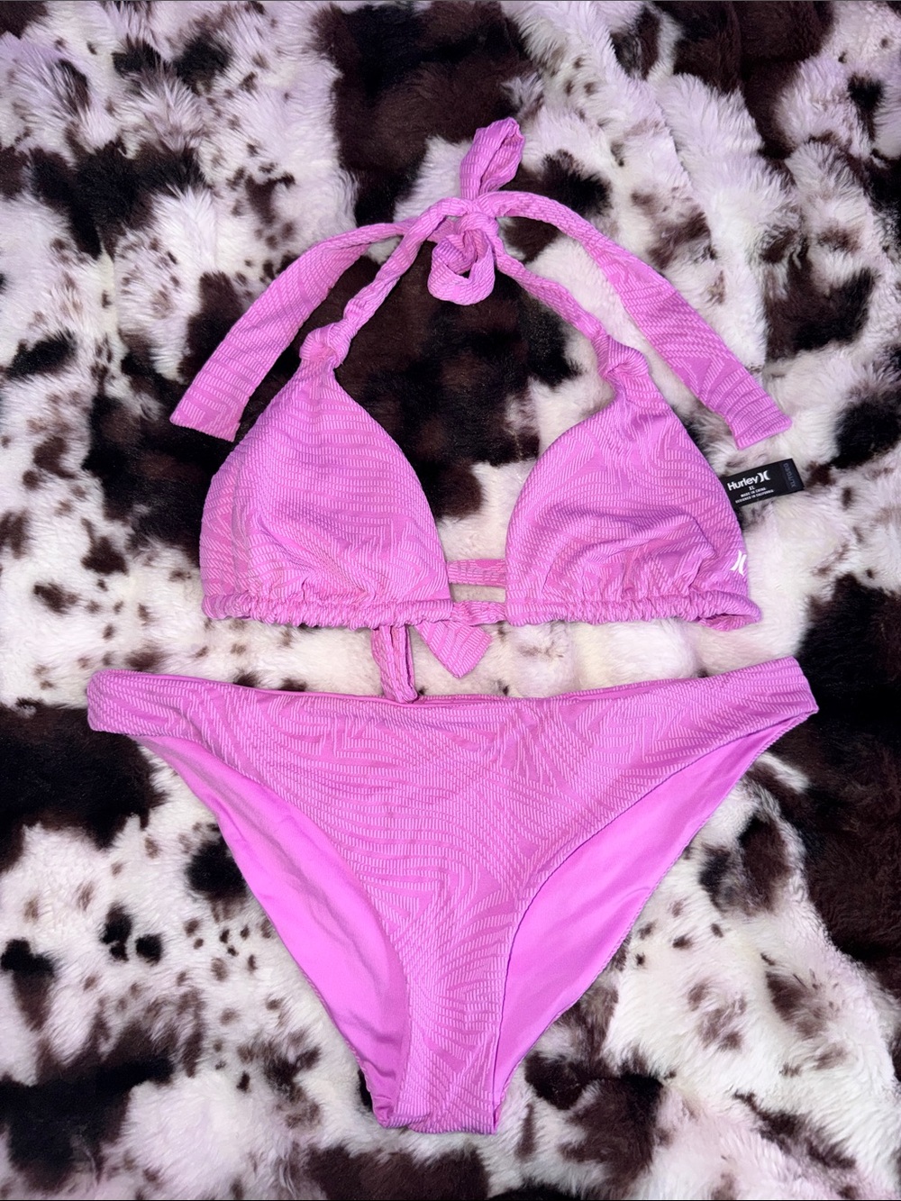 Hurley Pink Textured Triangle Bikini Set